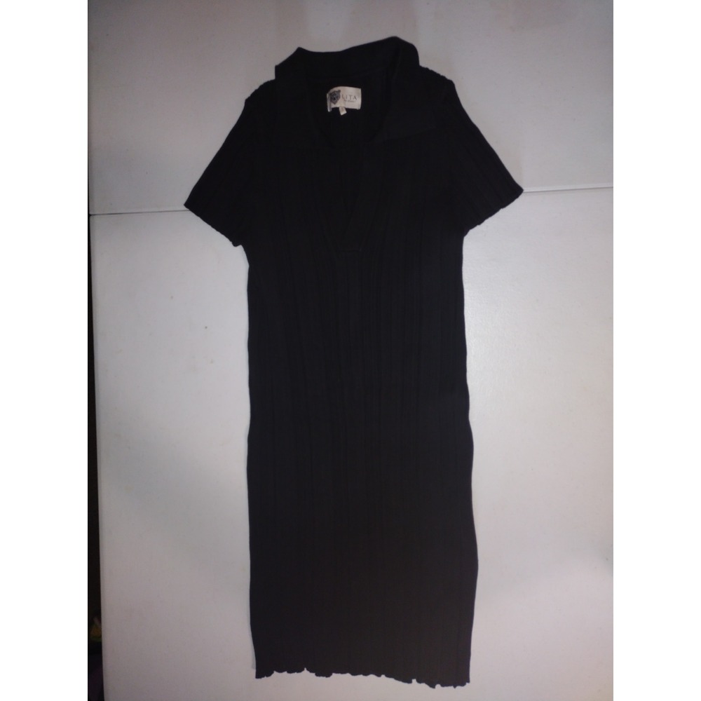 LITA by Ciara Ribbed Knit Polo Dress Short Sleeve‎ Casual Black Dress M